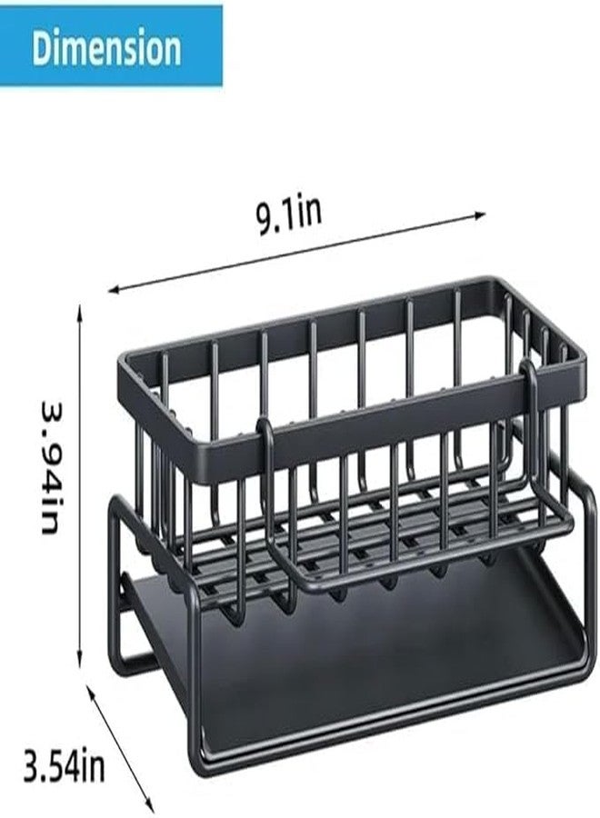 VLSYS Sink Organizer, Metal Sponge Holder Kitchen | Auto-Draining Sink Storage | Organizer soap Tray, Sink Shelf with Towel bar, dishwashing Brush Holder, Kitchen Storage Rack (Black) - Image 2